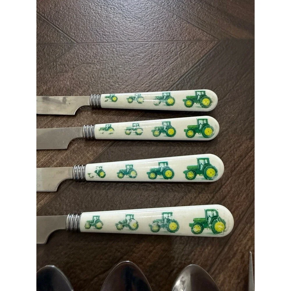 Vintage Gibson John Deere Kids Flatware 13 Pc Set Tractor Stainless Spoons Forks